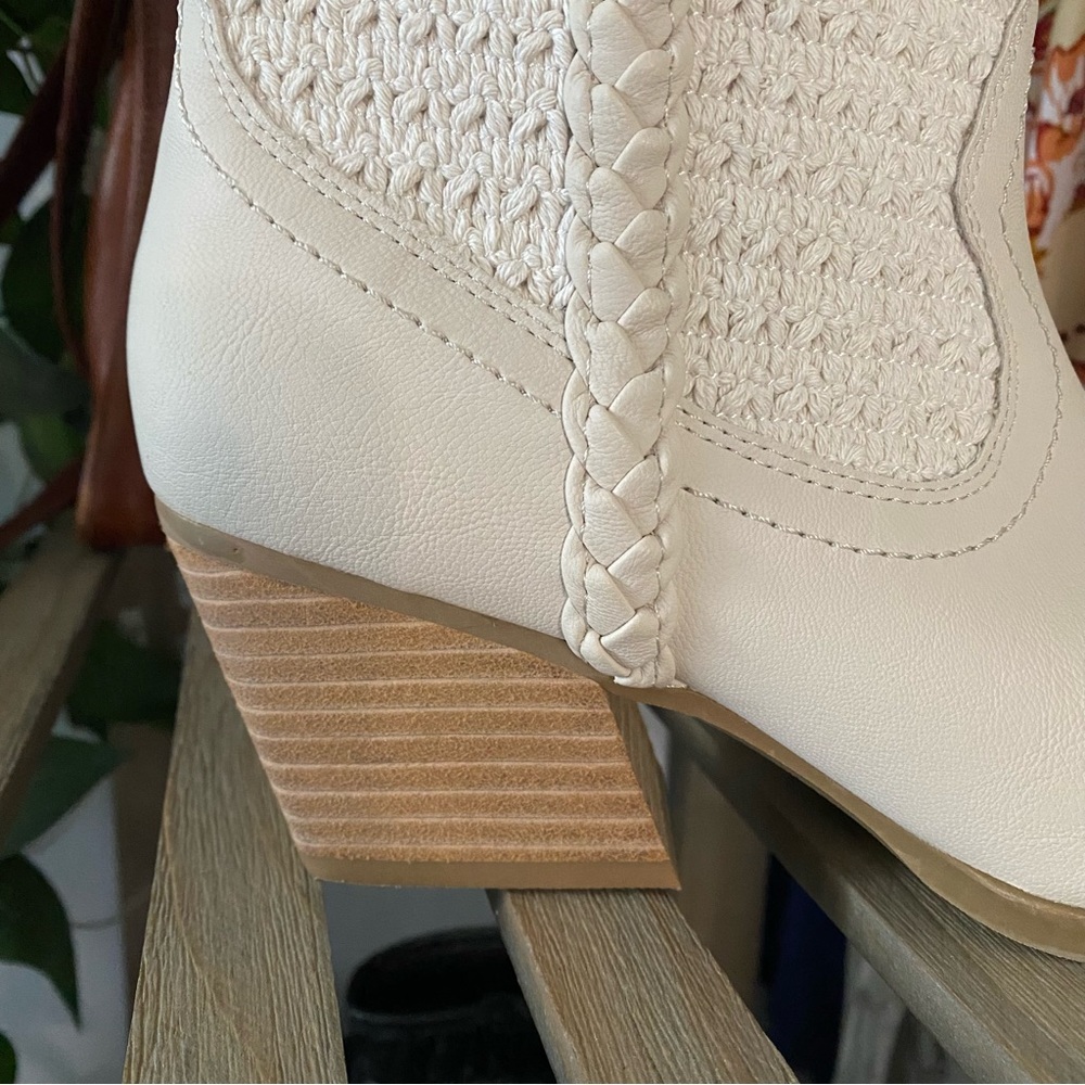 DOLCE VITA White Textured Ankle Cowboy Boots - Picture 5 of 14